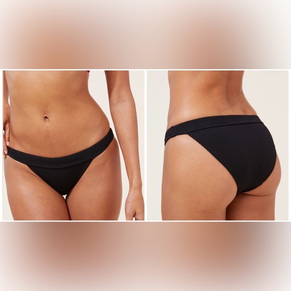 NWT Andie Swim The Banded Cheeky Rib Stretch Bikini Bottom in Black, Medium - Picture 1 of 12